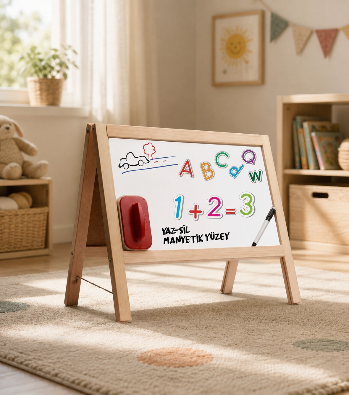Dıy Toys Manyetik Çift Taraflı Masaüstü Ahşap Yazı Tahtası Net %20 İndirim 